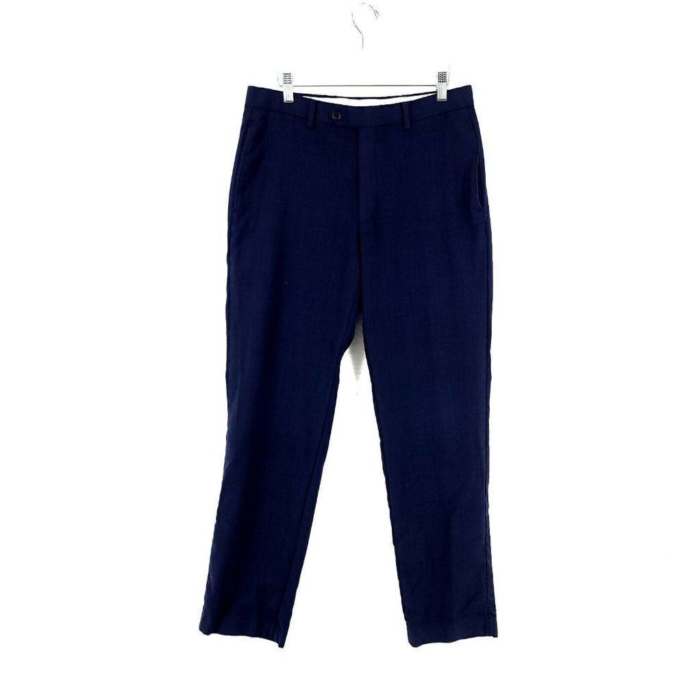 Lauren Ralph Lauren Wool Natural Stretch Blue Check Flat Front Dress Pants 32/31